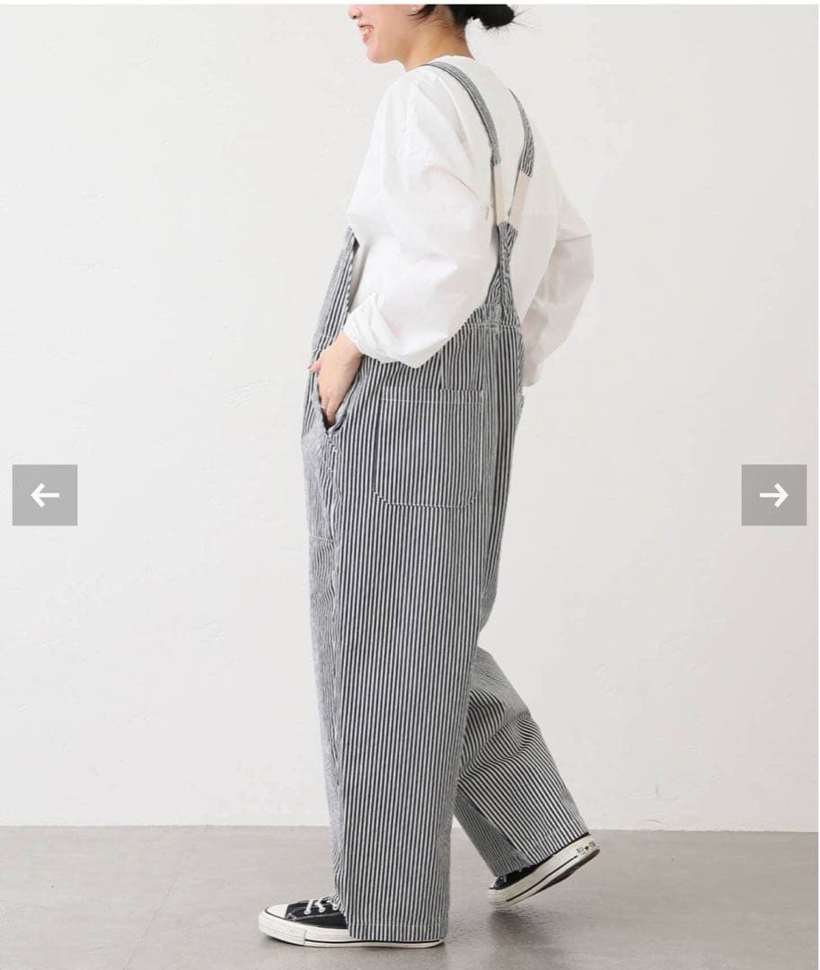 ストライプ オーバーオール レディース