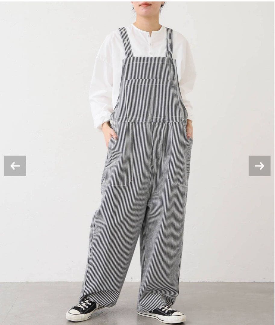 ストライプ オーバーオール レディース