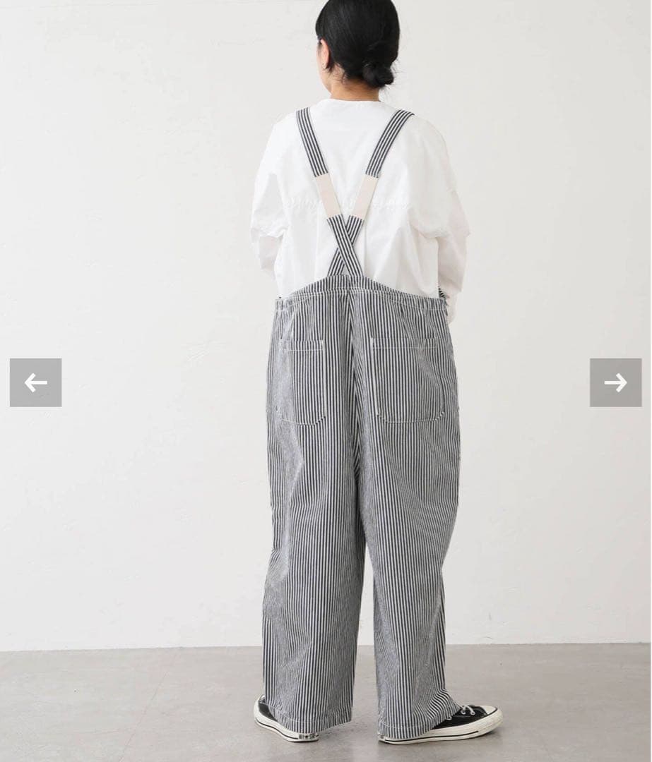ストライプ オーバーオール レディース