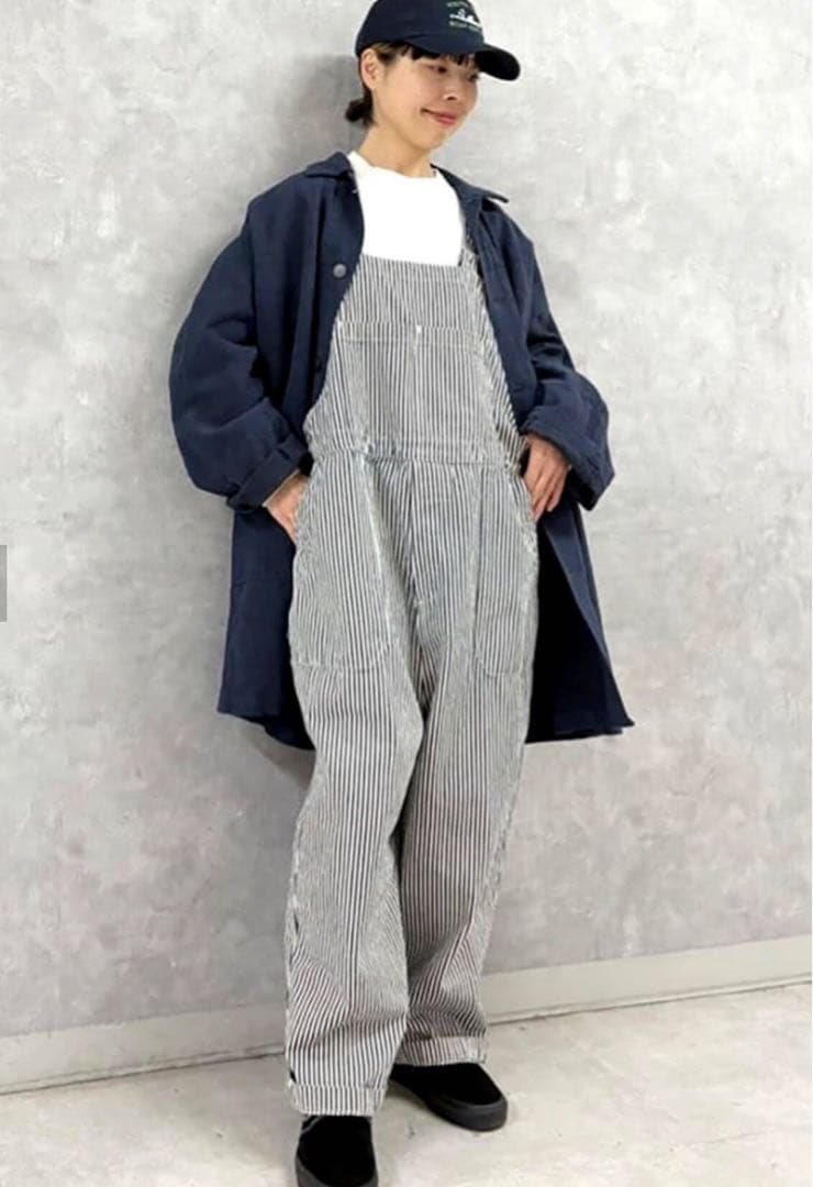 ストライプ オーバーオール レディース
