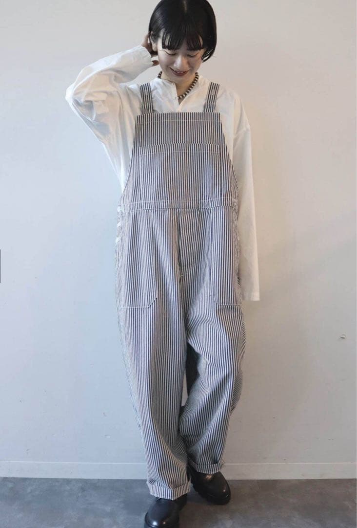 ストライプ オーバーオール レディース