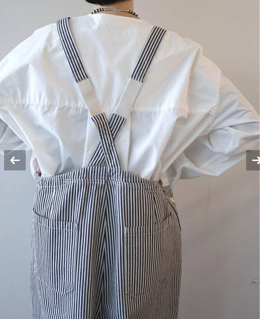ストライプ オーバーオール レディース