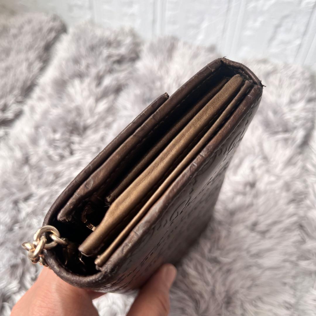 美品✨GUCCI チェーン　ウォレット　長財布　シマ　ロゴプレート　ブロンズ
