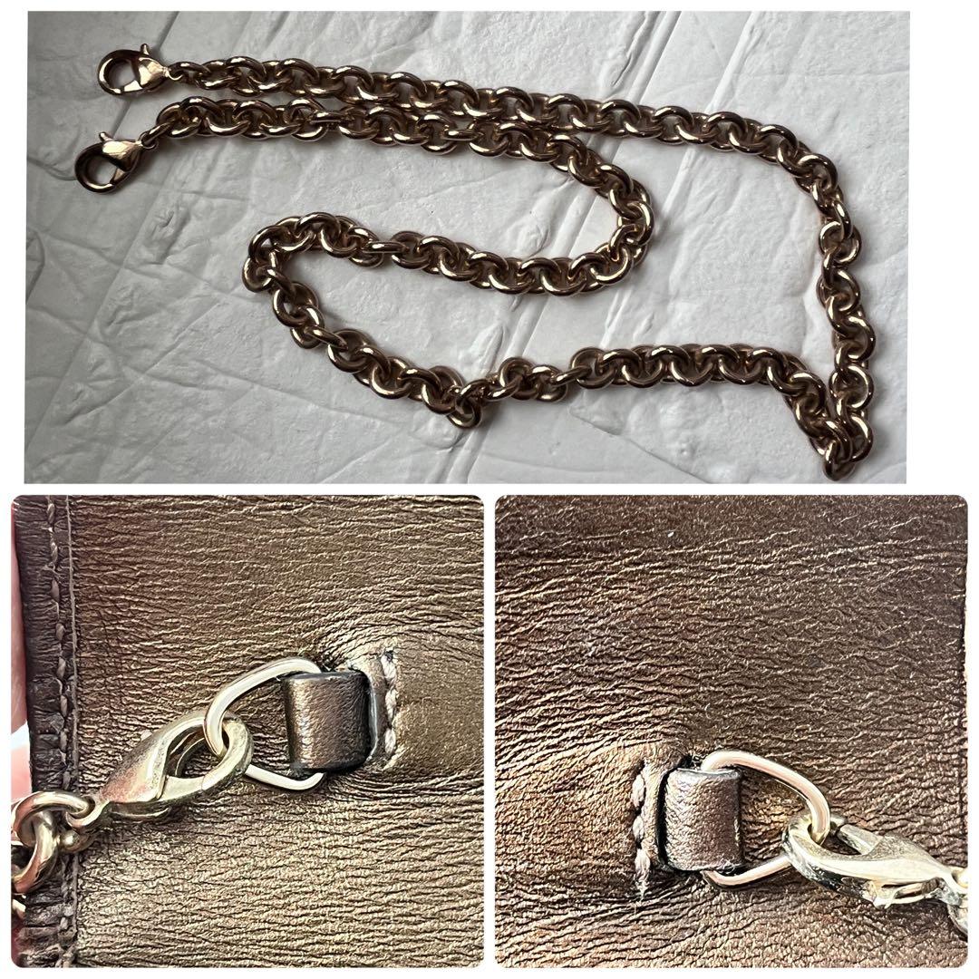 美品✨GUCCI チェーン　ウォレット　長財布　シマ　ロゴプレート　ブロンズ