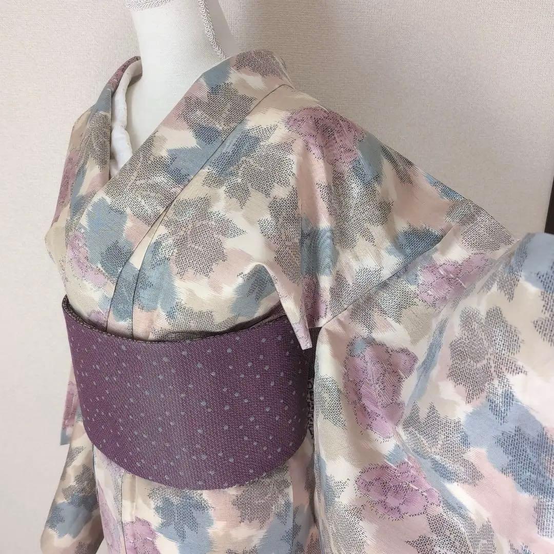 【三花】未使用品　十日町紬　袷　正絹　美品　アンティーク　着物　リユース