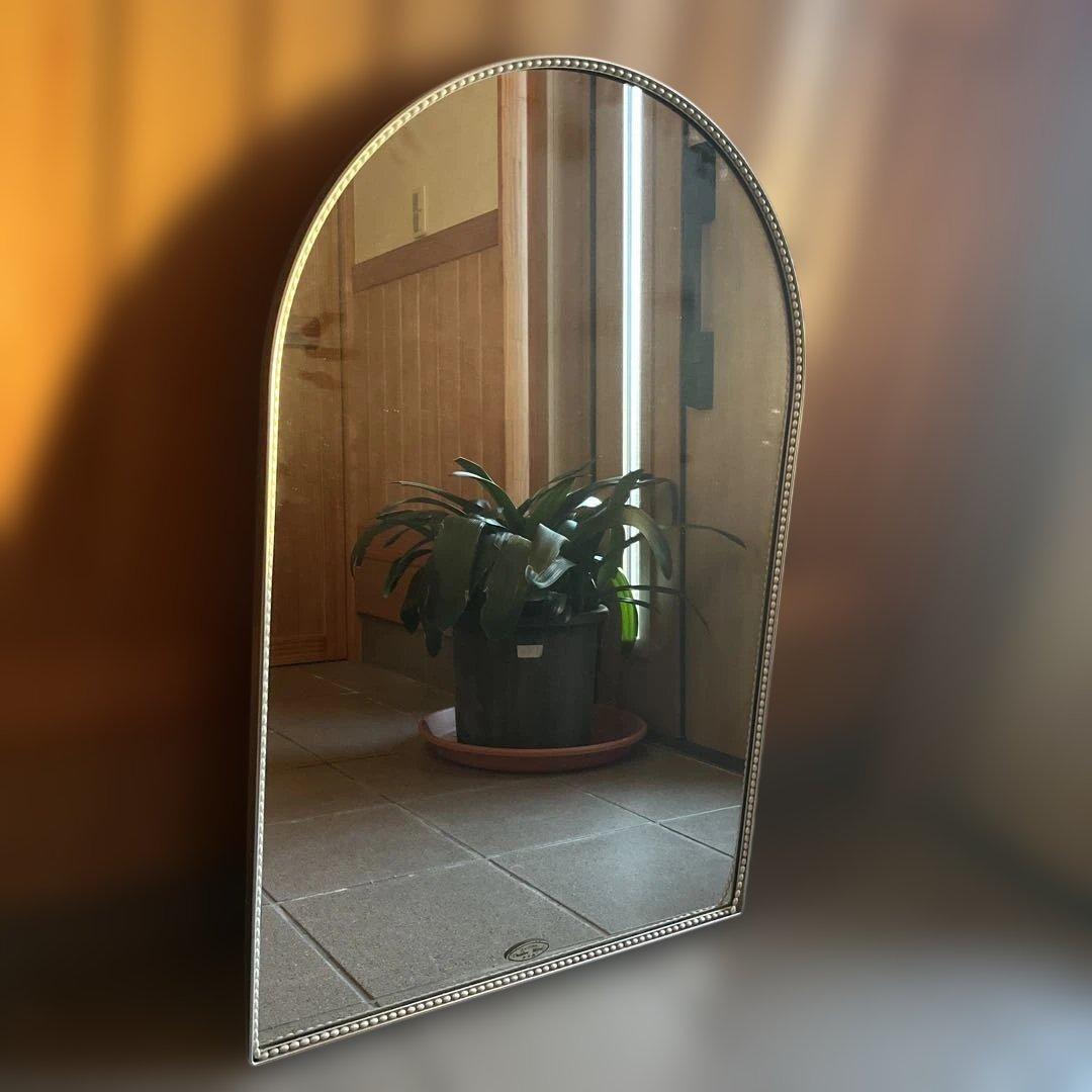 アンティーク　ヴィンテージ　アーチ型ビーズ装飾壁掛け鏡