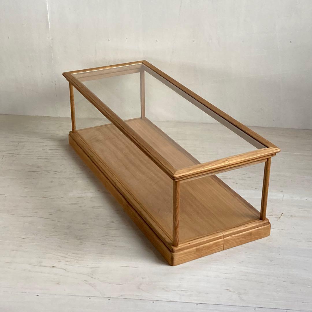 古い木製ガラスケース 横長 ショーケース オープンタイプ