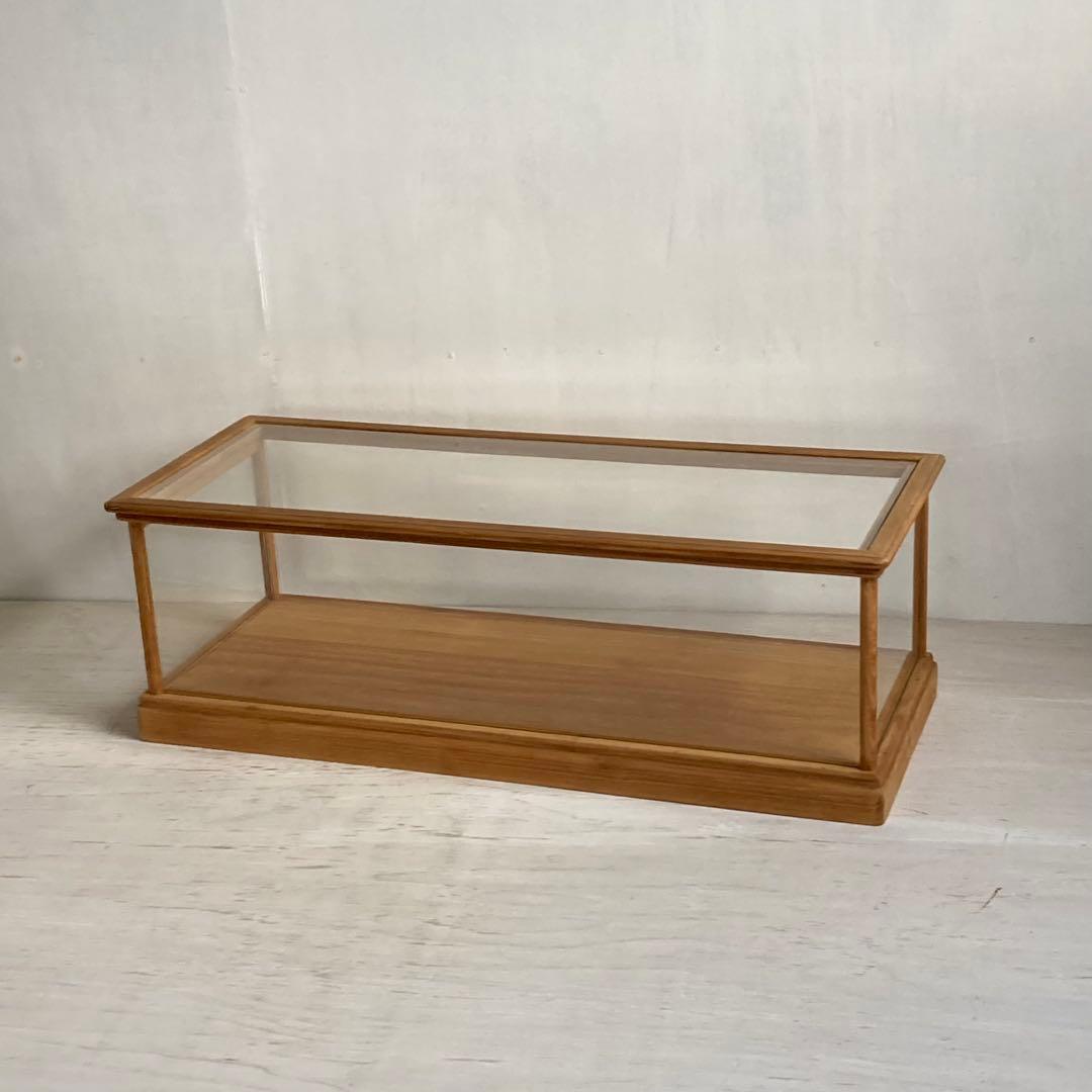 古い木製ガラスケース 横長 ショーケース オープンタイプ