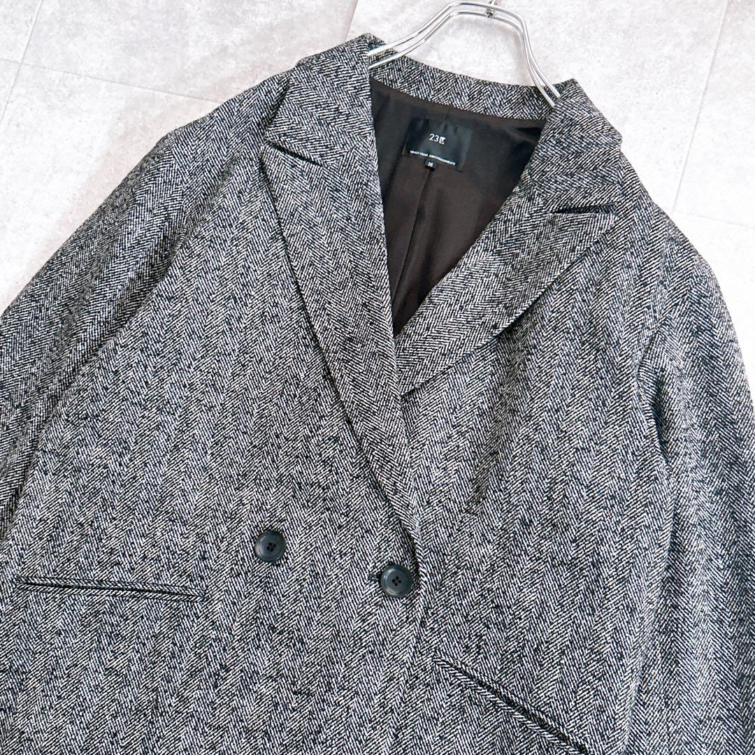 極美品✨ 23区 ヘリンボーンループツイード ジャケット コート 黒　2024年