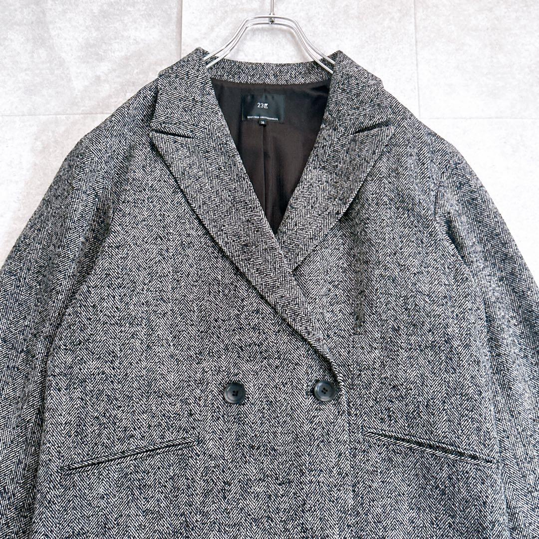 極美品✨ 23区 ヘリンボーンループツイード ジャケット コート 黒　2024年