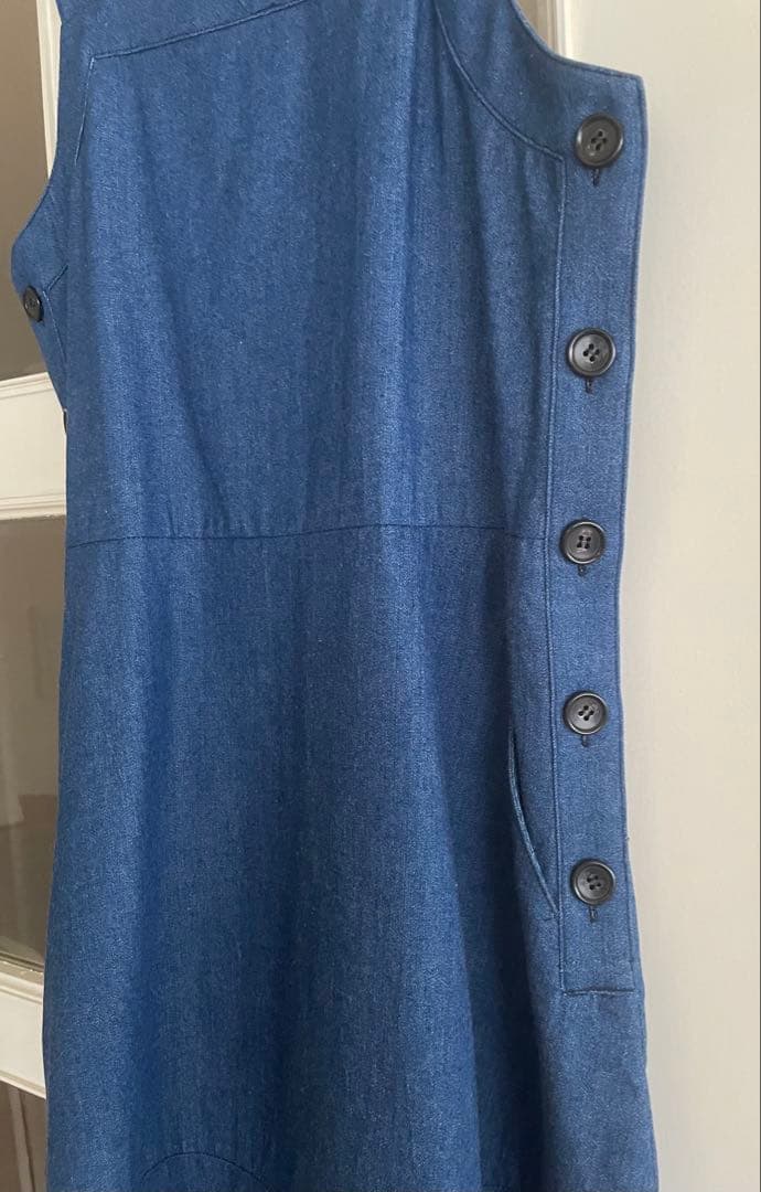 美品 SINME デニムオーバーオールワンピース サロペット ダークブルー F