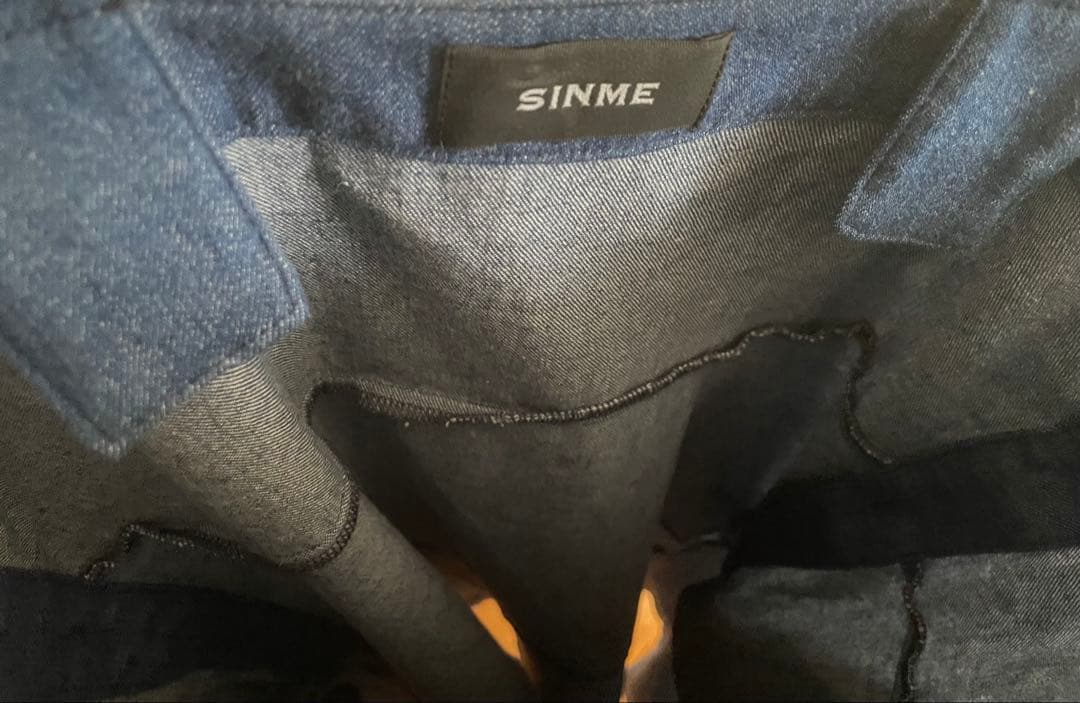 美品 SINME デニムオーバーオールワンピース サロペット ダークブルー F