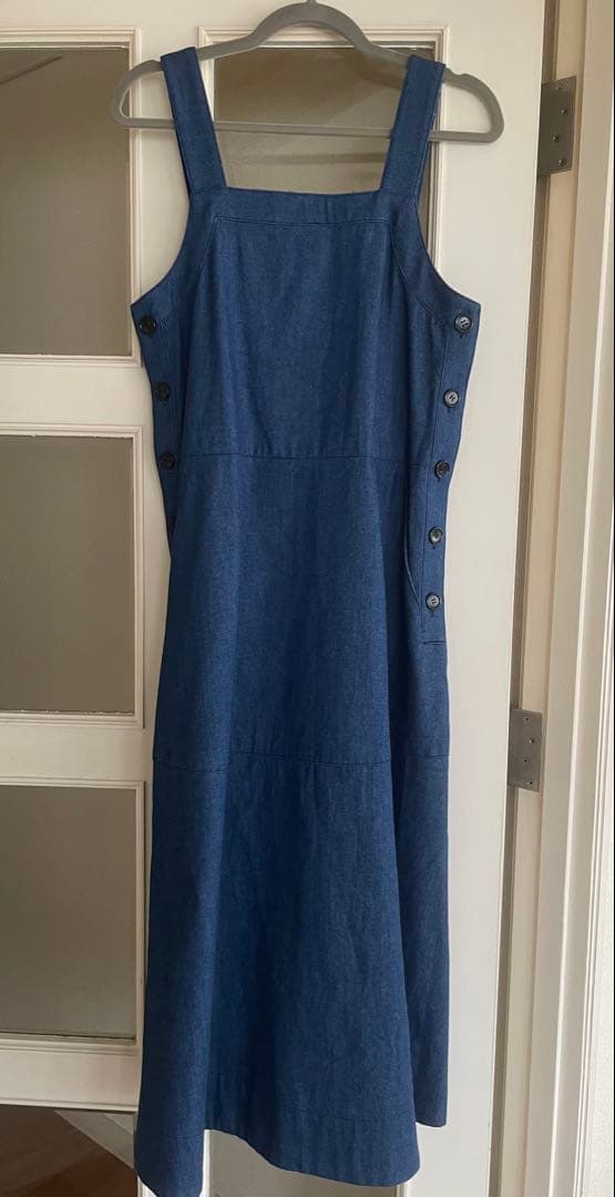 美品 SINME デニムオーバーオールワンピース サロペット ダークブルー F