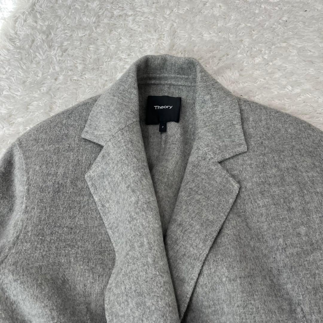 セオリー　ダブルフェイス　ベルテッドコート　カシミヤ混　ブルー　P