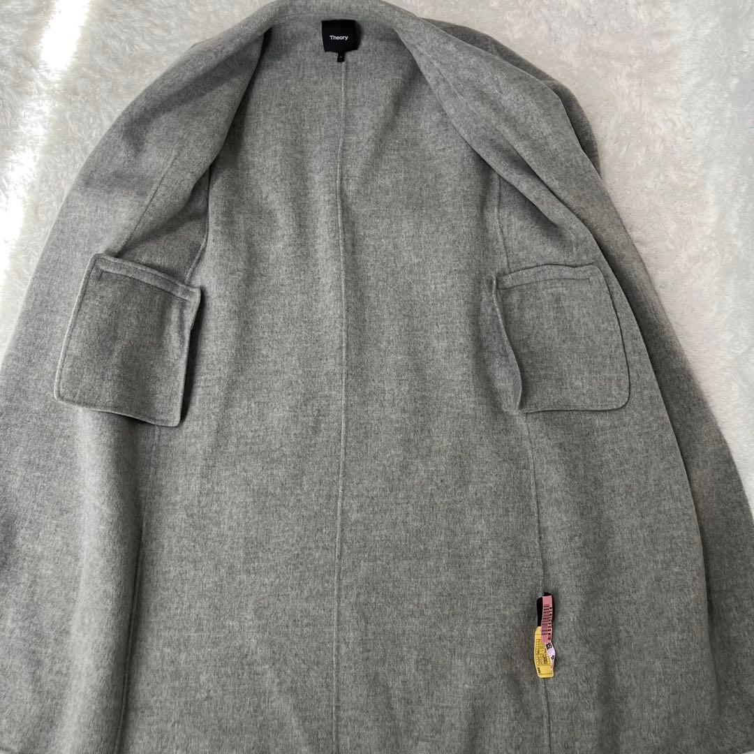 セオリー　ダブルフェイス　ベルテッドコート　カシミヤ混　ブルー　P