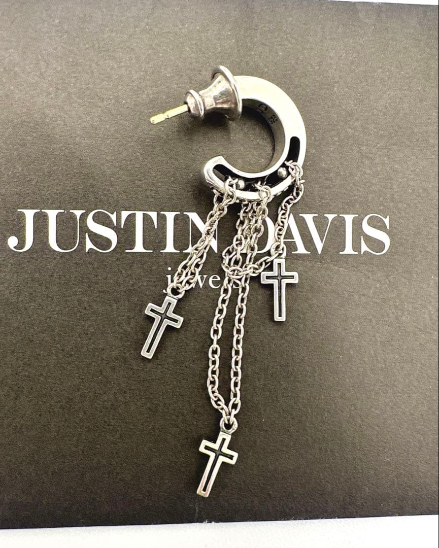 ジャスティンデイビス　DANGLING CROSS ピアス　925 750 JD