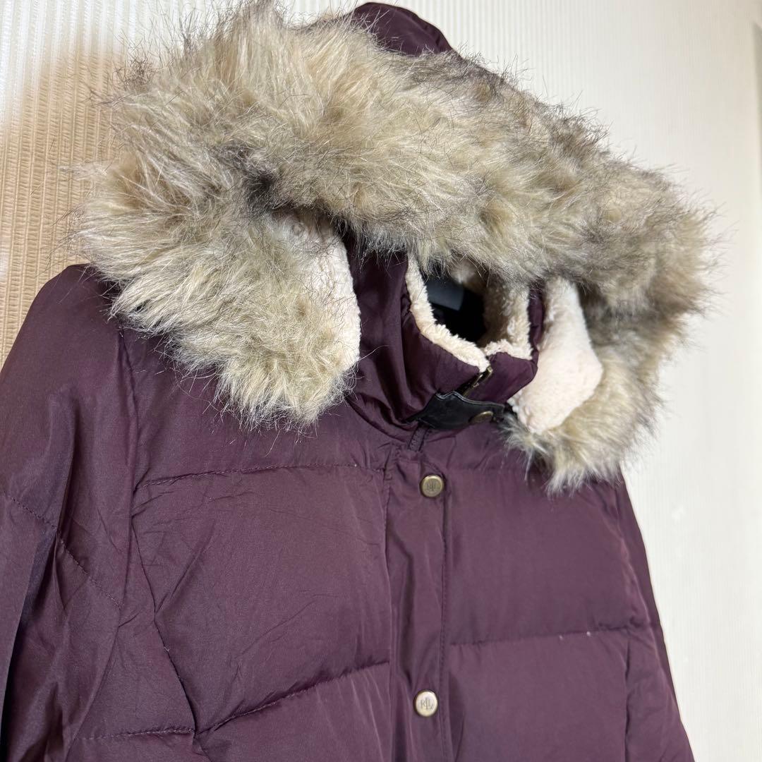 《未使用品》ラルフローレン US古着ロングダウンコート　ブルゴーニュカラー　Ｌ