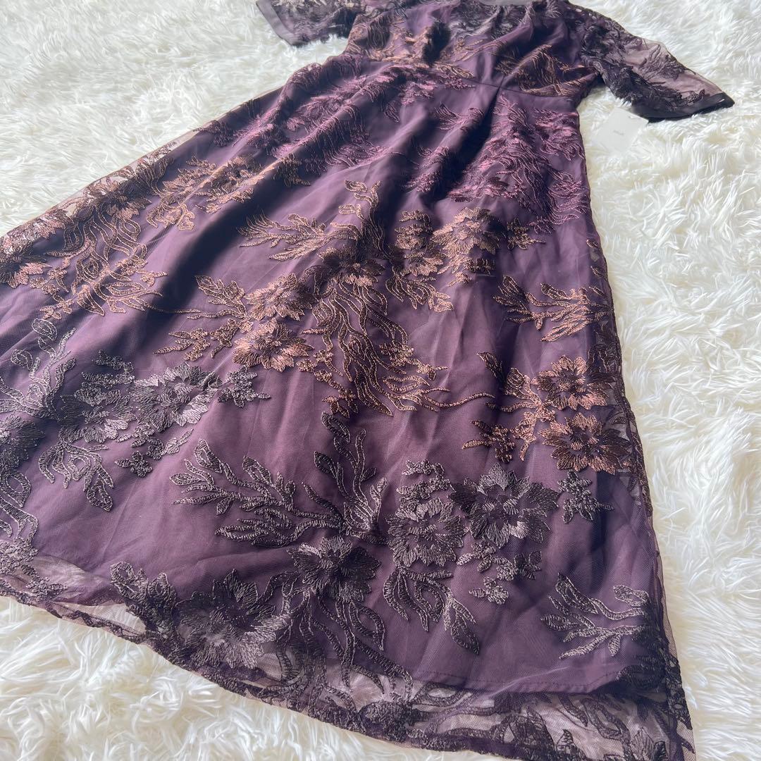 【新品】etoll. エトル　グラデーション刺繍レースフレアドレス　ブラウン