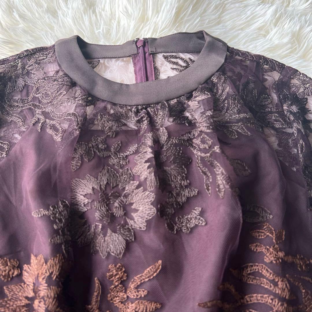 【新品】etoll. エトル　グラデーション刺繍レースフレアドレス　ブラウン