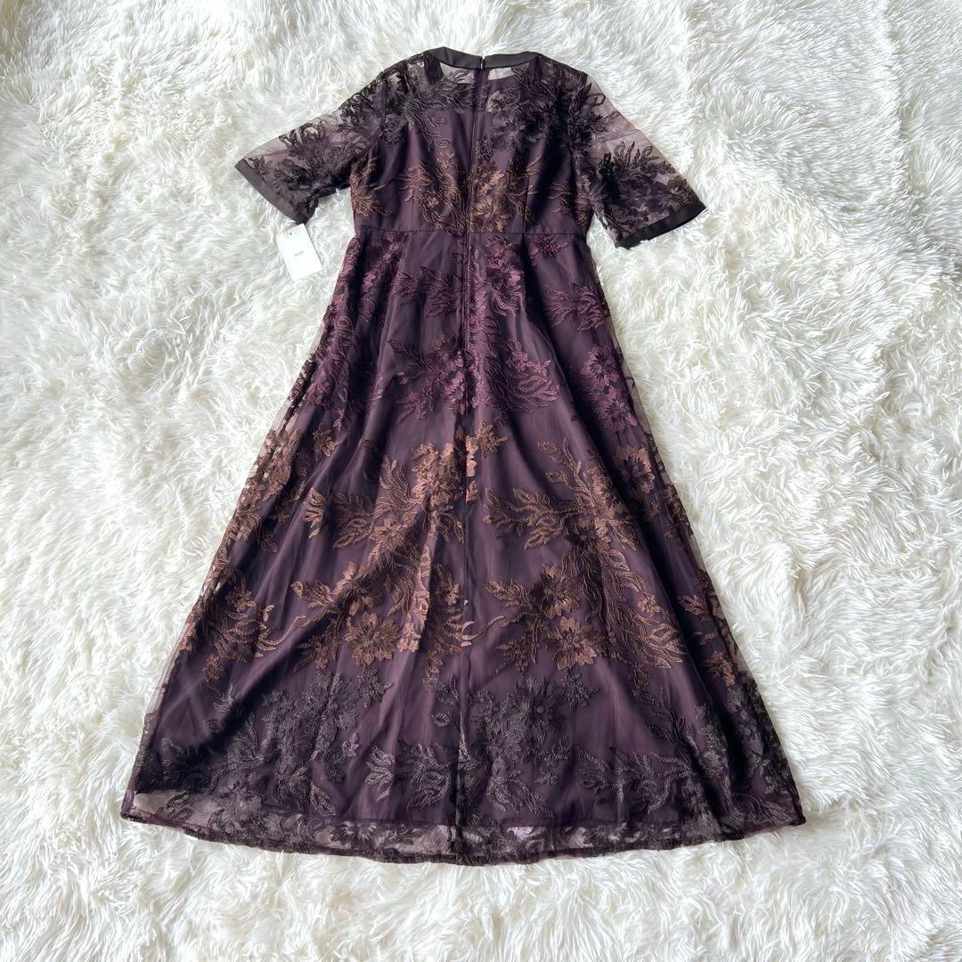 【新品】etoll. エトル　グラデーション刺繍レースフレアドレス　ブラウン
