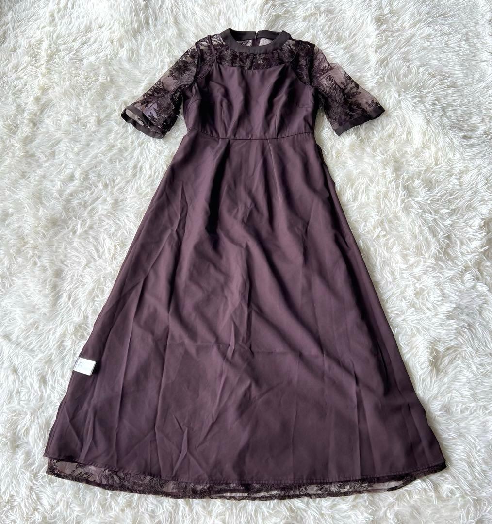 【新品】etoll. エトル　グラデーション刺繍レースフレアドレス　ブラウン