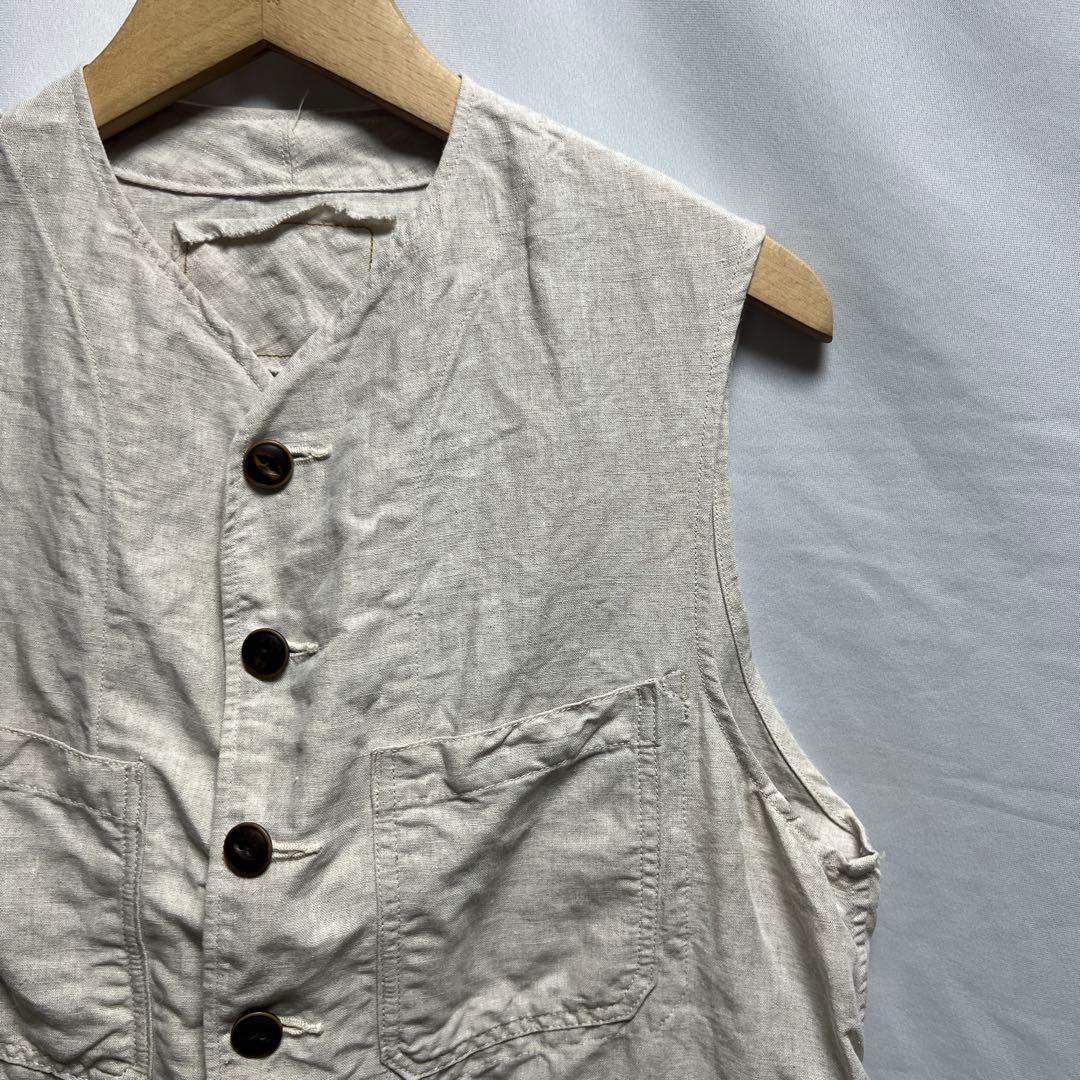 45R 908 リネン　ベスト　生成り　4ポケット　麻100%