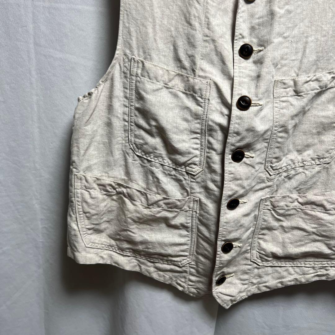 45R 908 リネン　ベスト　生成り　4ポケット　麻100%