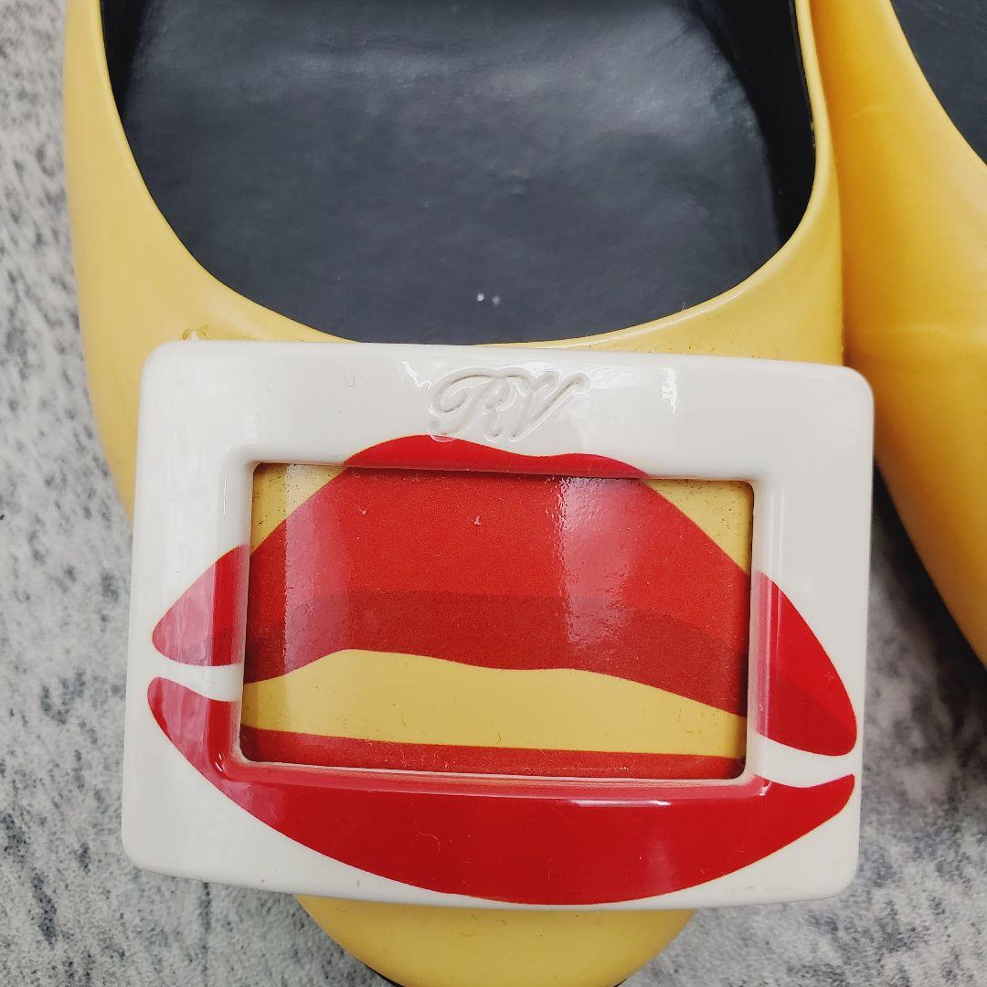 ✨ロジェヴィヴィエ✨リップモチーフ フラットシューズ 37 イエロー パテント
