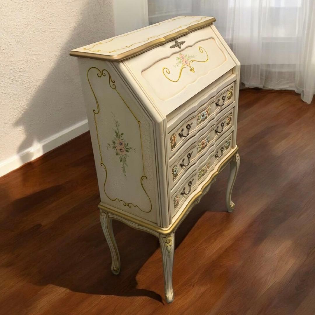 ロココ様式 猫脚 ライティングビューロー　エレガントな花　26ソ131