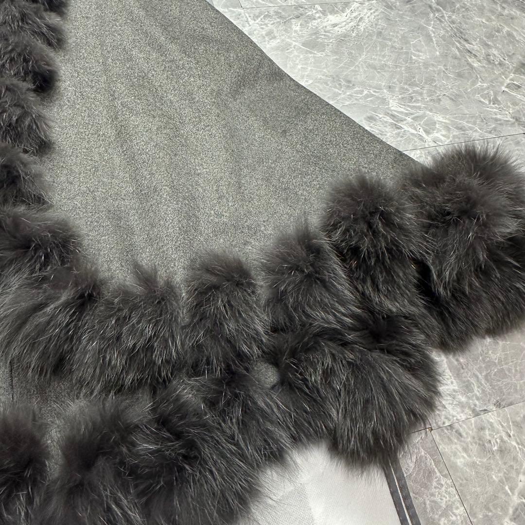 極美品♡カシミヤ　バルマン　3wayケープポンチョ　フォックスファー　グレー