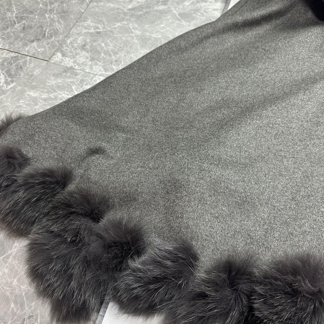 極美品♡カシミヤ　バルマン　3wayケープポンチョ　フォックスファー　グレー