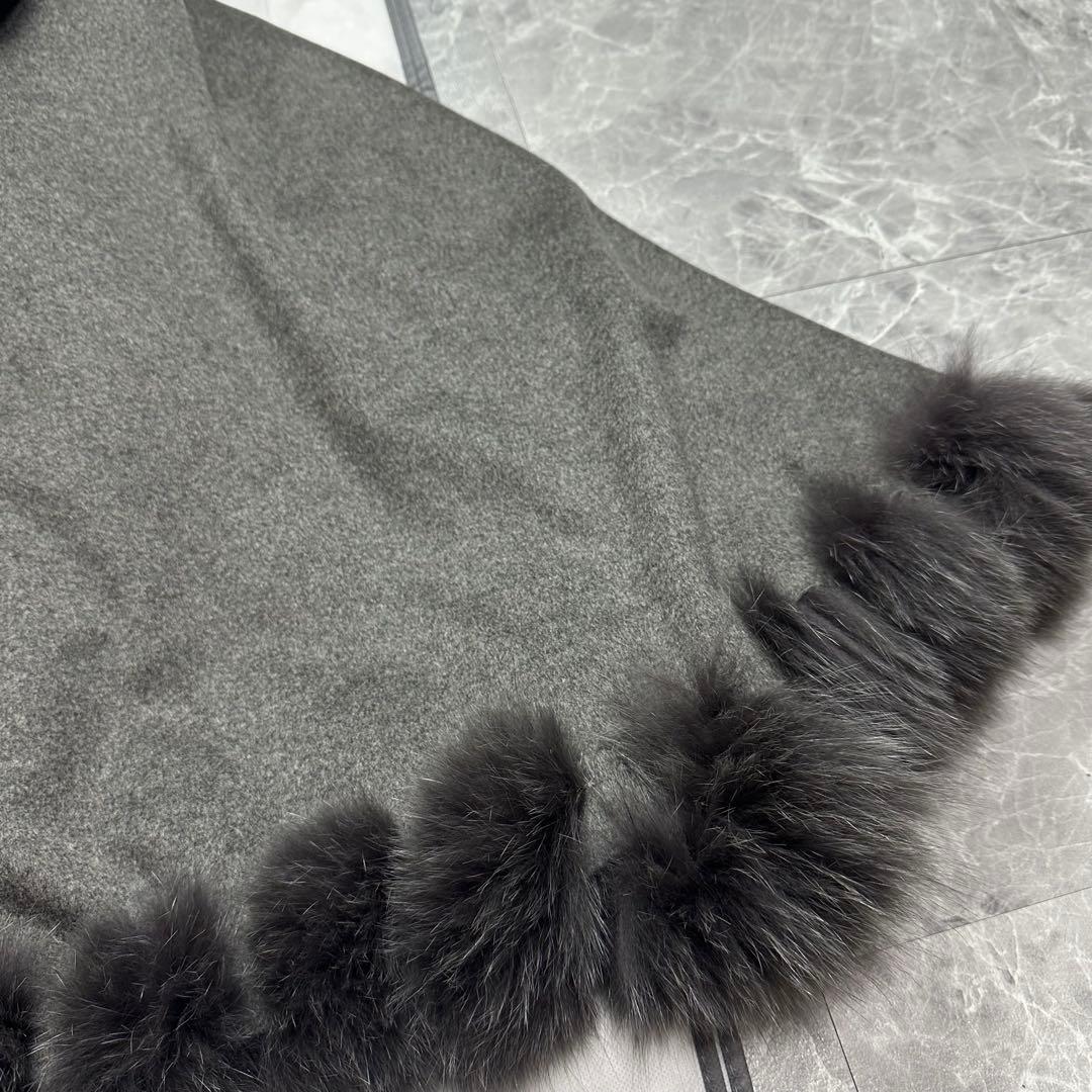 極美品♡カシミヤ　バルマン　3wayケープポンチョ　フォックスファー　グレー