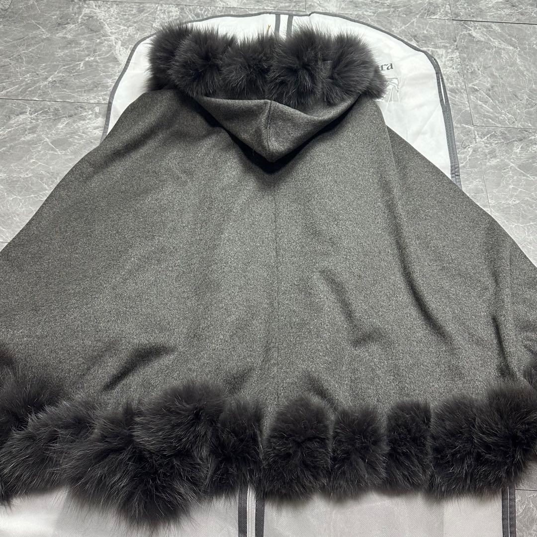 極美品♡カシミヤ　バルマン　3wayケープポンチョ　フォックスファー　グレー