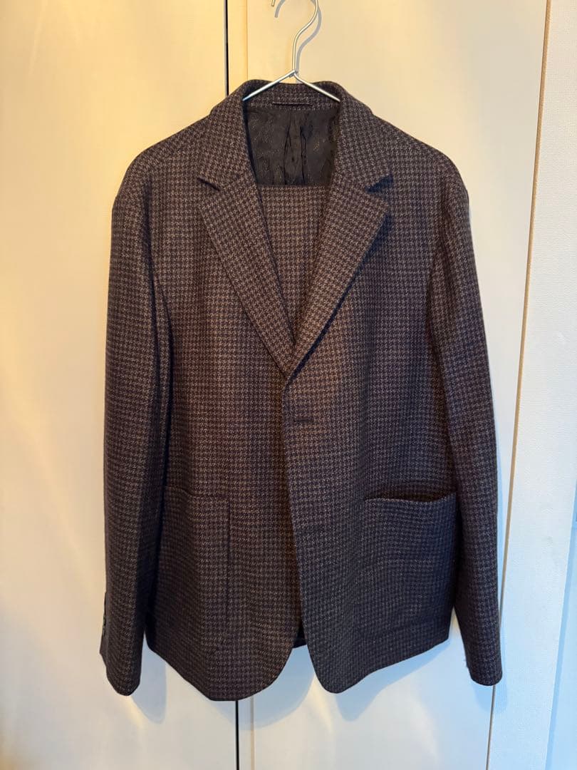 【S】STUSSYスーツダークブラウン千鳥柄美中古セットアップ