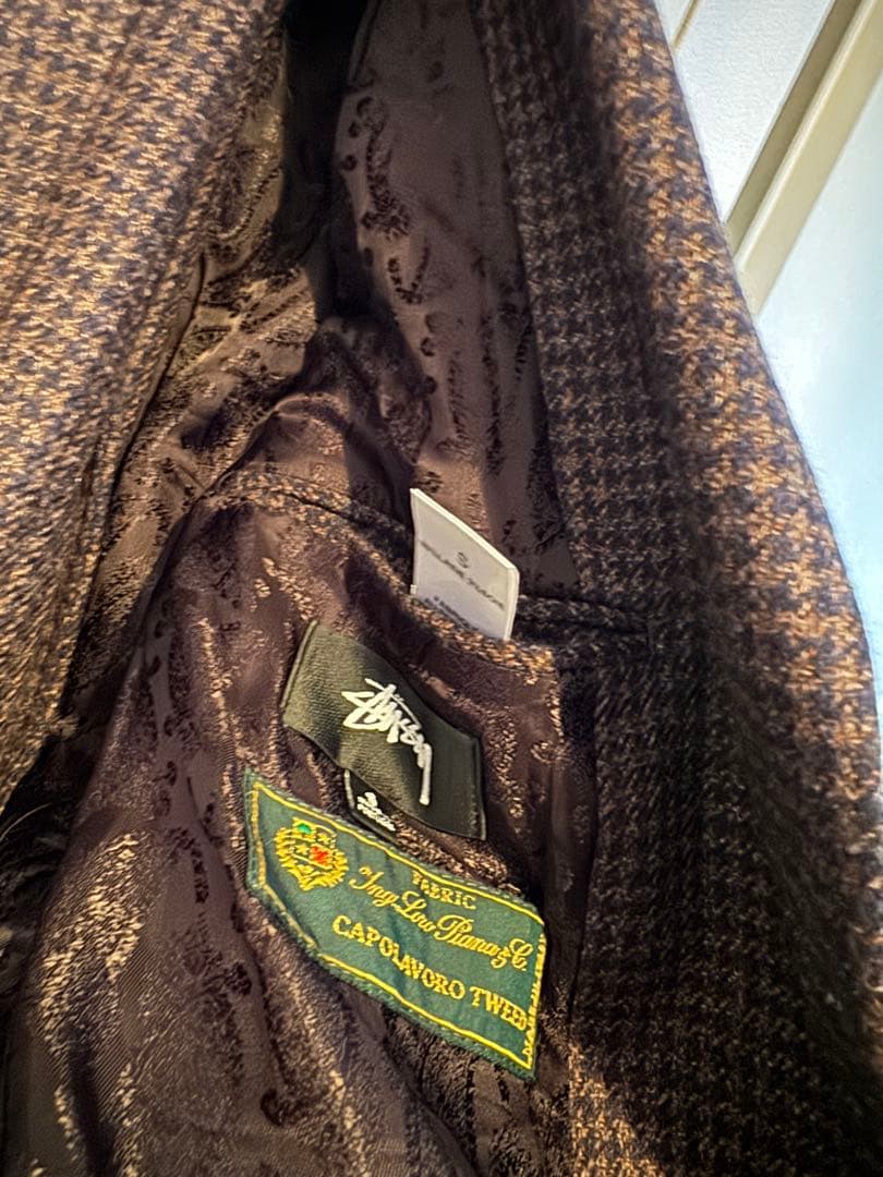 【S】STUSSYスーツダークブラウン千鳥柄美中古セットアップ