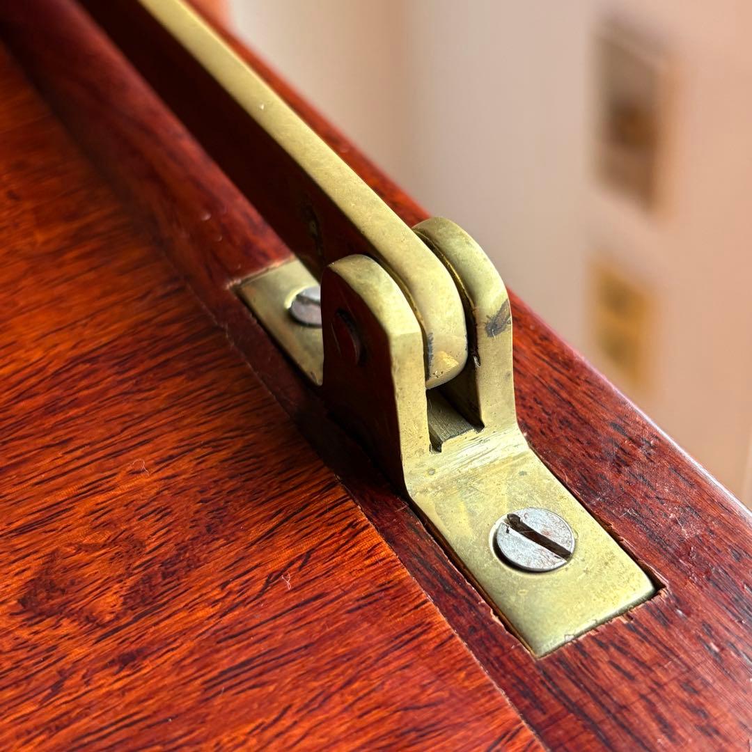 【 高級 】花梨 総無垢 ライティングビューロー 真鍮金具 彫刻入 一生物