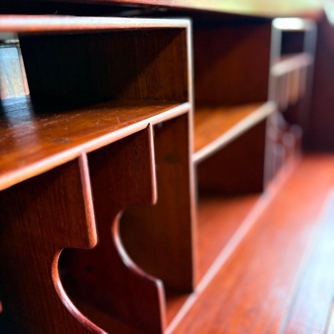 【 高級 】花梨 総無垢 ライティングビューロー 真鍮金具 彫刻入 一生物