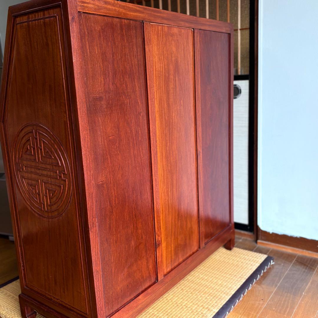 【 高級 】花梨 総無垢 ライティングビューロー 真鍮金具 彫刻入 一生物