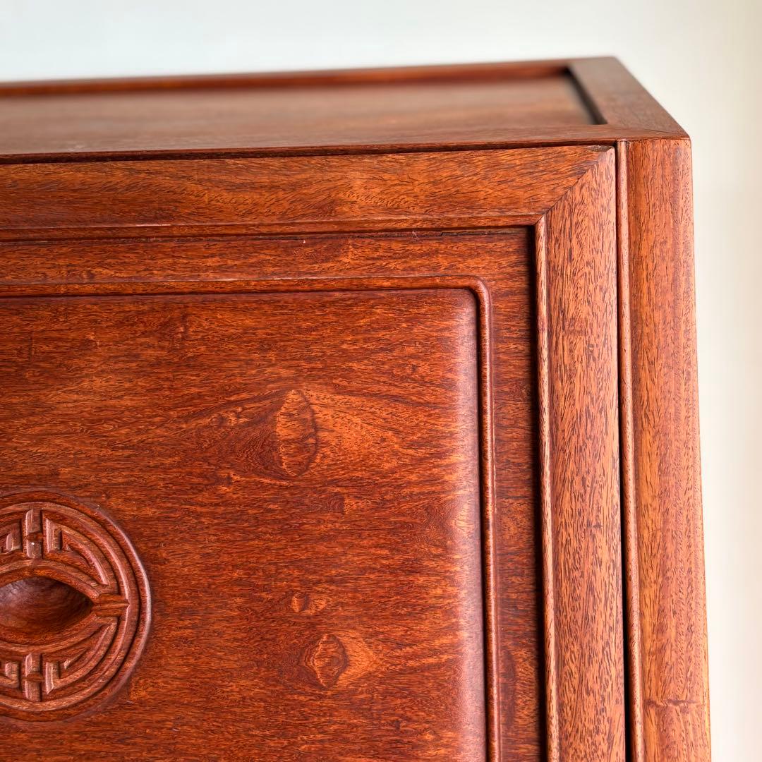 【 高級 】花梨 総無垢 ライティングビューロー 真鍮金具 彫刻入 一生物