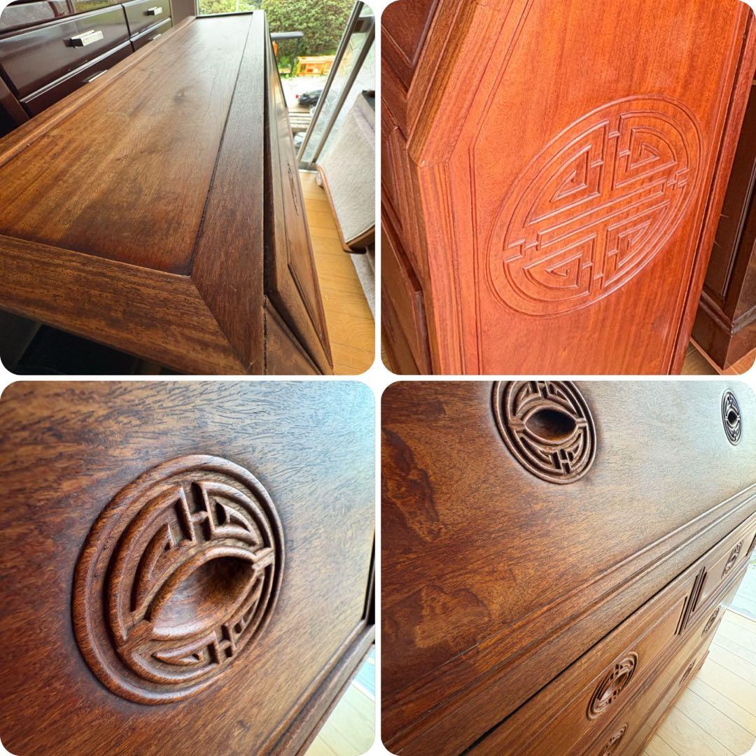 【 高級 】花梨 総無垢 ライティングビューロー 真鍮金具 彫刻入 一生物