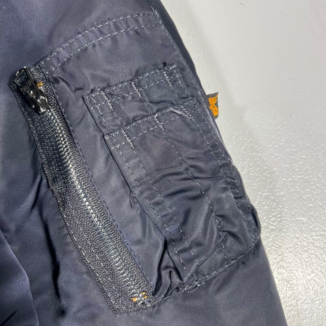 90s USA製 Alpha アルファ MA-1 刺繍 3本線 ネイビー