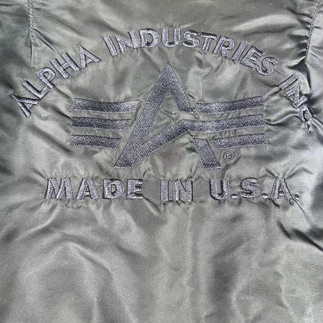 90s USA製 Alpha アルファ MA-1 刺繍 3本線 ネイビー