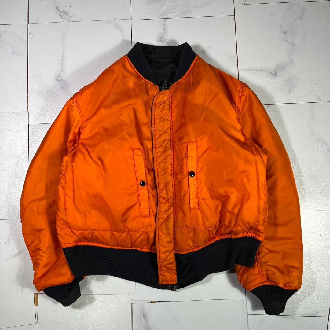 90s USA製 Alpha アルファ MA-1 刺繍 3本線 ネイビー