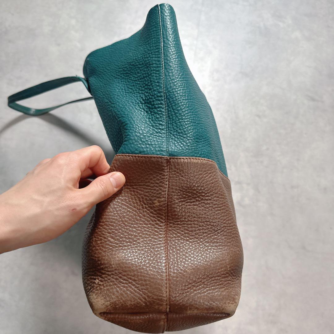 miu miu ミュウミュウ レザー バイカラー トートバッグ 緑 ブラウン