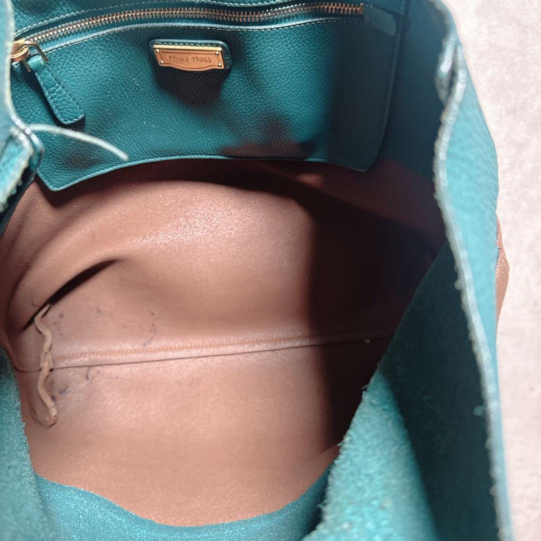 miu miu ミュウミュウ レザー バイカラー トートバッグ 緑 ブラウン