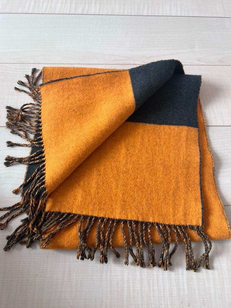 HERMES　エルメス　 カシミヤ マフラー　オレンジ ダークグリーン