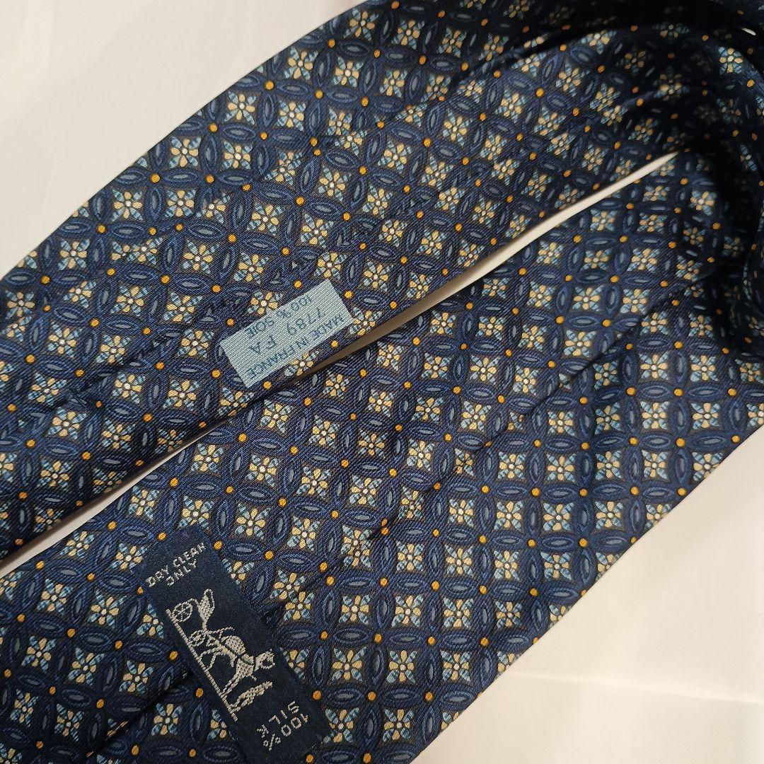 HERMES ネクタイ ネイビー 幾何学模様 箱付き　未使用品