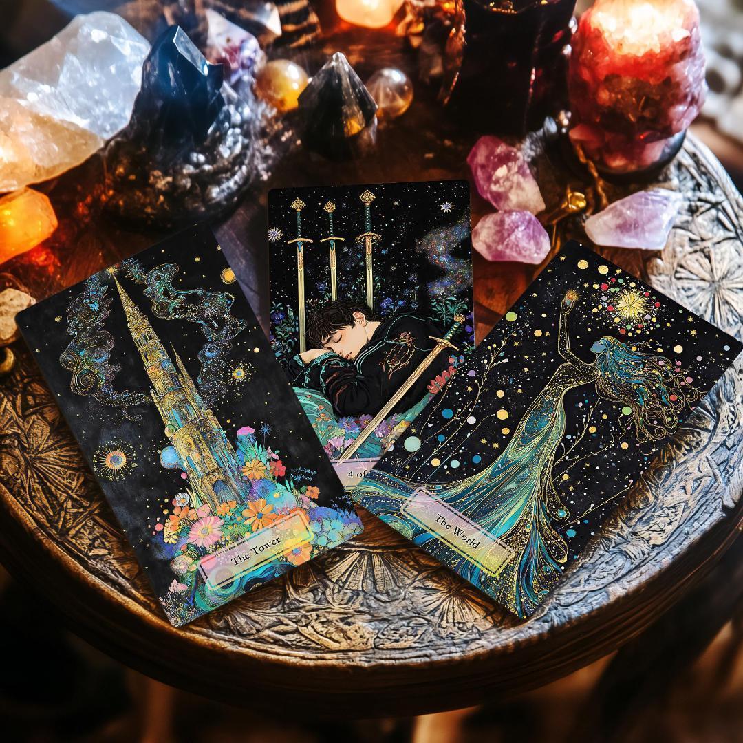 在庫2点✨金縁ver✨超美麗イラスト✨夜空と星の魔法の庭の神秘のタロットカード