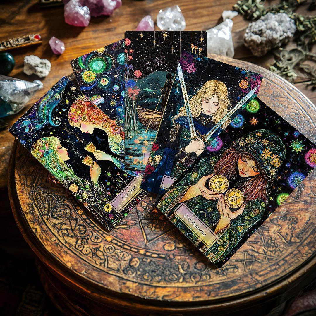 在庫2点✨金縁ver✨超美麗イラスト✨夜空と星の魔法の庭の神秘のタロットカード