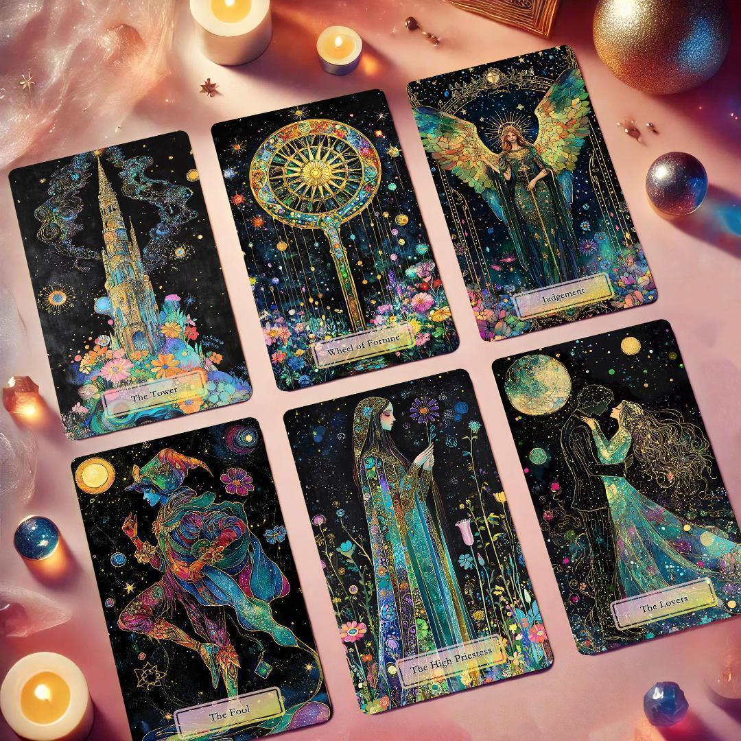 在庫2点✨金縁ver✨超美麗イラスト✨夜空と星の魔法の庭の神秘のタロットカード